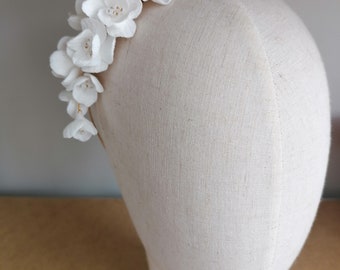 EMILY | Bridal floral headband,  wedding statement headpiece, white flower hairpiece, wedding hair accessories, bridal hair clip