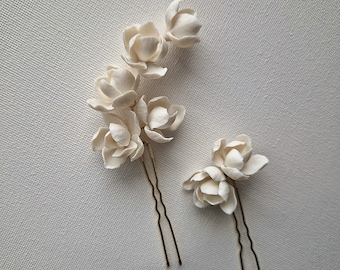MAGNOLIA Bridal Flower Hair Pins, Bridal Hairpiece (Set of 2), Wedding accessories