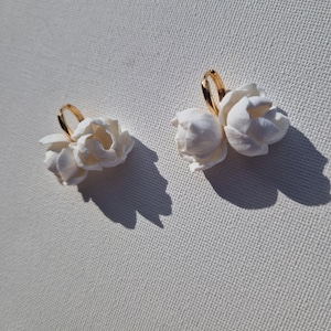 BIANCA hoop earrings, statement floral earrings, bohemian style 24k gold plated earrings with freshwater pearls