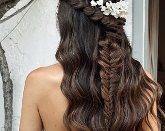 LOLA haircomb | Bridal hair accessories, floral hair comb, porcelain flower hair slide with pearls, wedding hair accessories