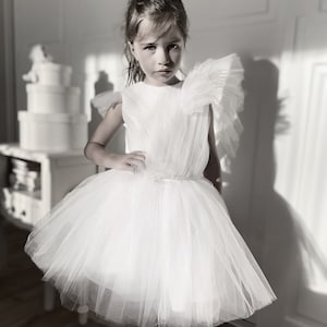 white tulle dress, girls dress, baptism dress, birthday dress, first birthday, flowergirl dress, baptism gown, baby dress, flower girl dress