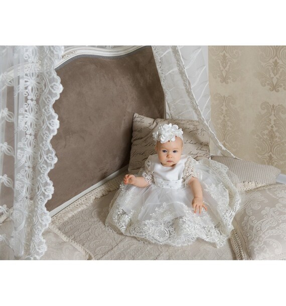 Christening Gown Baptism Dress Ceremony Party Birthday Dress. Ivory Lace Luxury  Girls Dress Tulle Dress White Headband Baptism Gown - Etsy