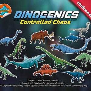 Puede incluir: Un conjunto de 12 calcomanías de dinosaurios y animales prehistóricos coloridos para usar con el juego de mesa DinoGenics: Controlled Chaos. Las calcomanías presentan una variedad de dinosaurios, incluyendo un estegosaurio, un triceratops, un braquiosaurio y un tiranosaurio rex.