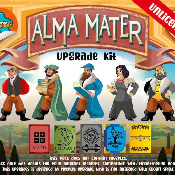 ALMA MATER Meeples Stickers!! Custom Die cut, Premium materials for Alma Mater boardgame