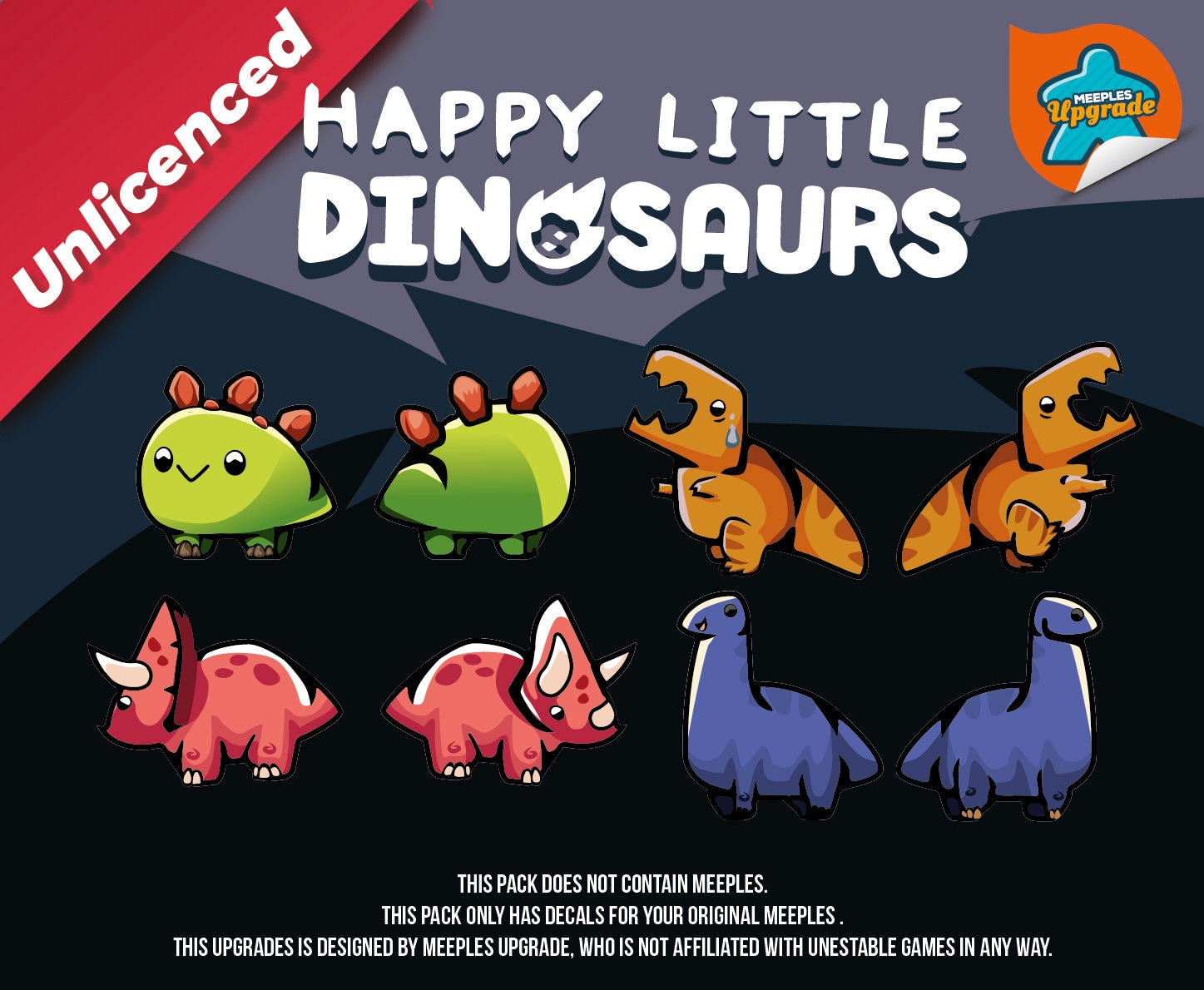Happy Little DINOSAURS Upgrade Kit Stickers Decals Kit Premium Materials  Meeples Stickers 