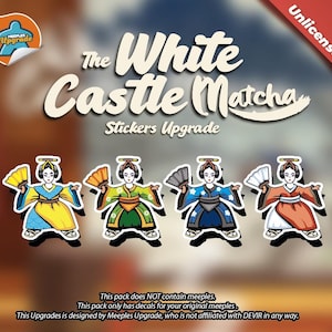 May include: Four colorful stickers of women in traditional Japanese clothing with fans, titled "The White Castle Matcha Stickers Upgrade".