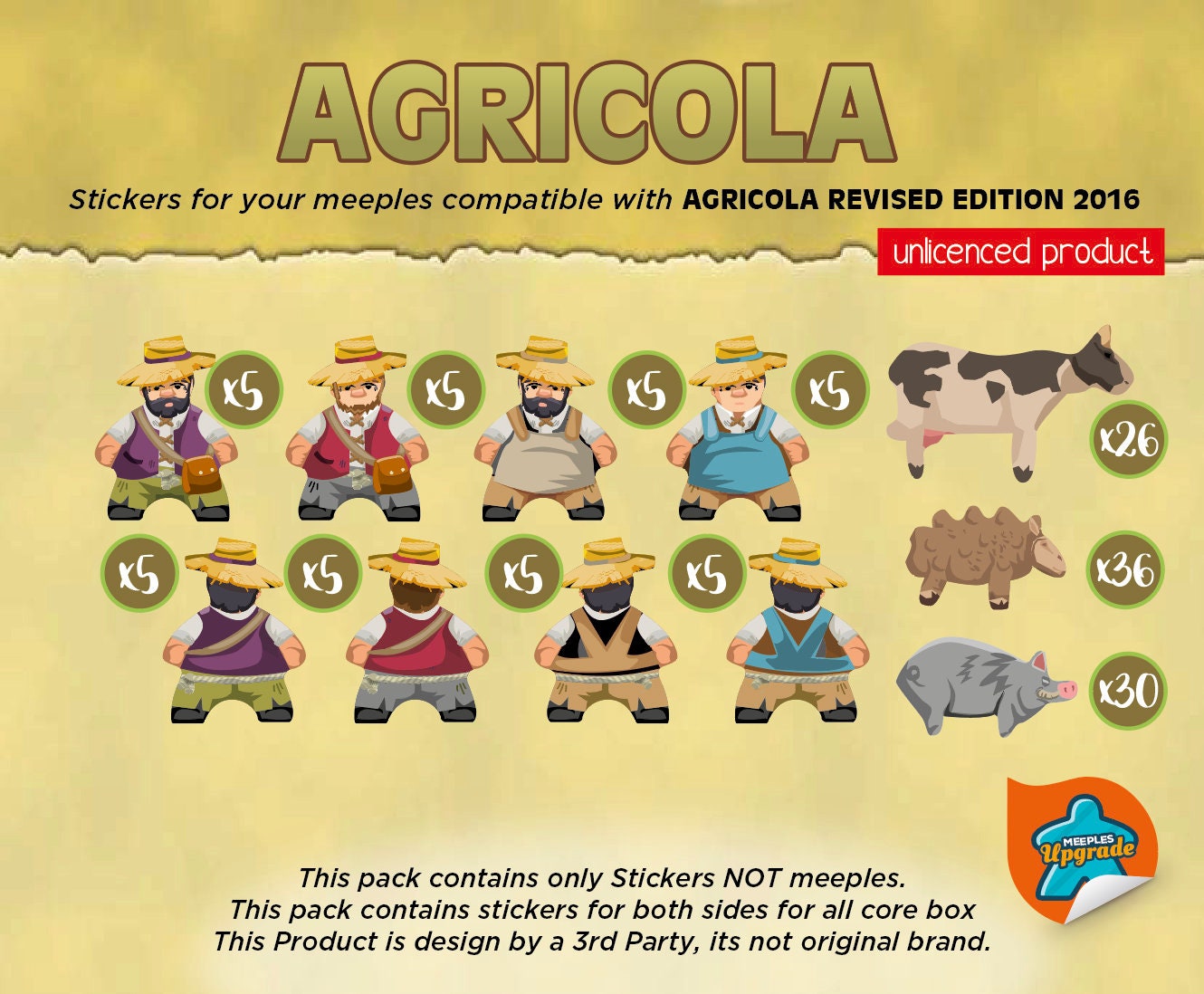 AGRICOLA Upgrade Kit, Meeples Stickers!! Custom Die cut decals, Premium materials for Agricola boardgame