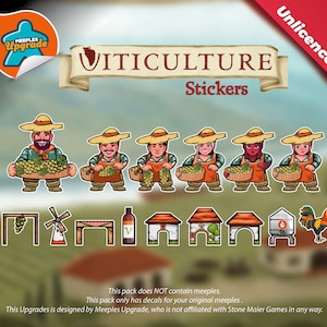 VITICULTURE Meeples Upgrade Kit Stickers + FREE Tuscany & World Decals Kit • Premium materials! -Design B