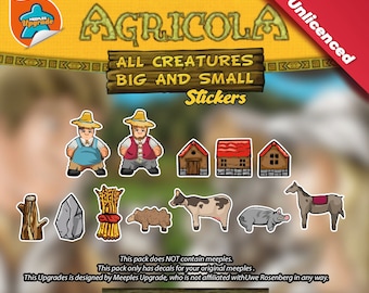 AGRICOLA All Creatures Big And Small (2 players) Upgrade Kit, Meeples Stickers!! Custom Die cut decals, Premium materials!
