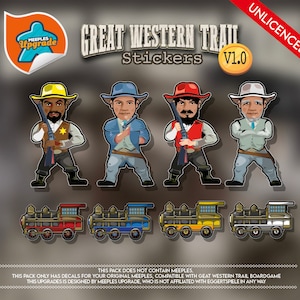Great Western Trail (V1) + FREE Rails to the North expansions Decals! Meeples Upgrade Kit Stickers • Premium materials!