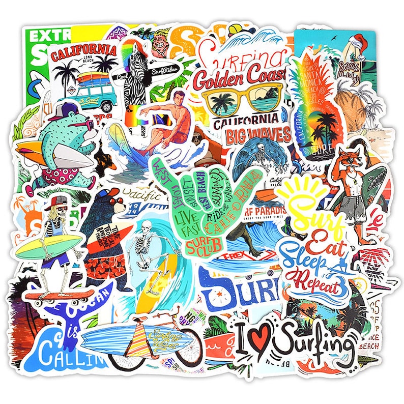 50 Pcs Summer Surfing Sticker Pack Travel Stickers Laptop Suitcase Stickers Skateboard Stickers Decoration Stickers Ver.2