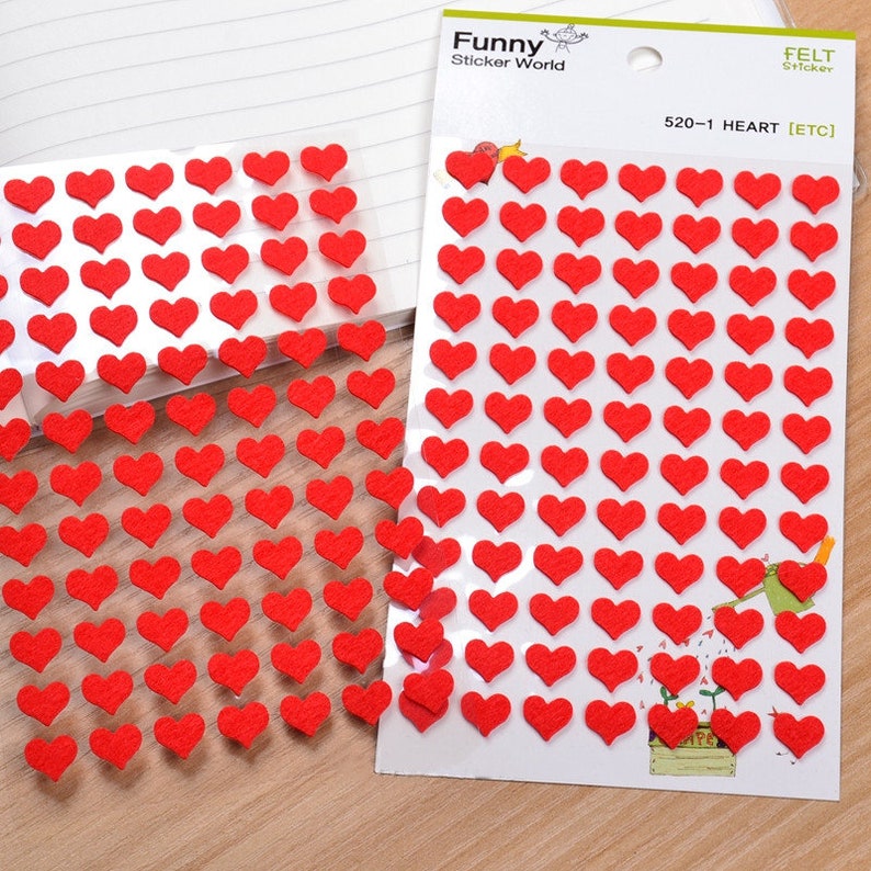 Mini Heart Felt Sticker Set Red Heart Shape Sticker Love Etsy