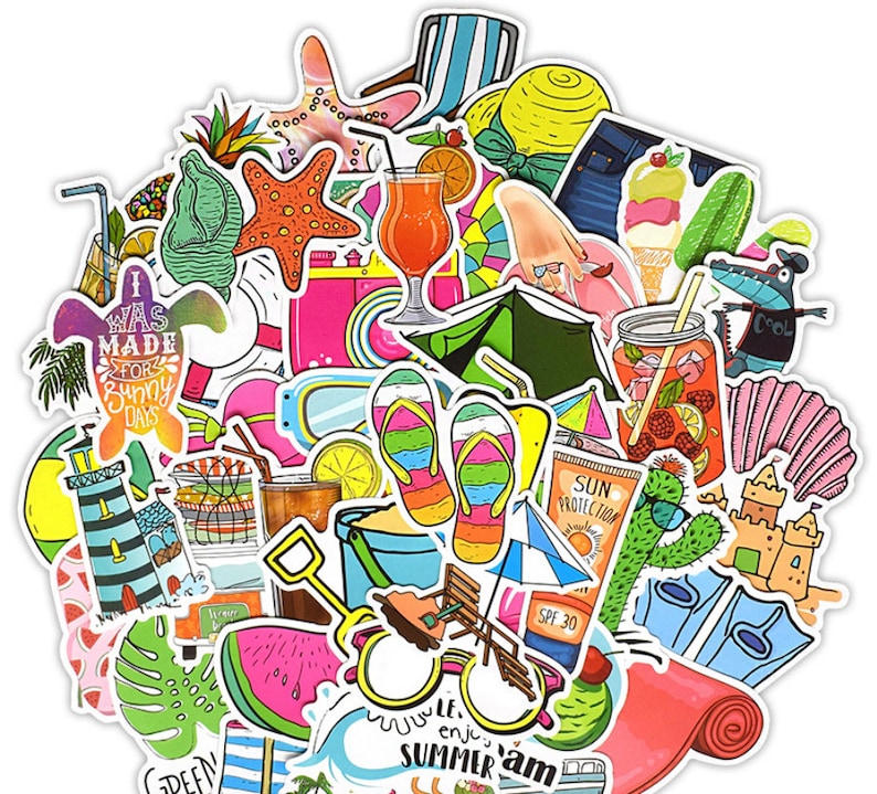 50 Pcs Summer Vacation Sticker Pack Travel Stickers Laptop Suitcase Stickers Skateboard Stickers Decoration Stickers