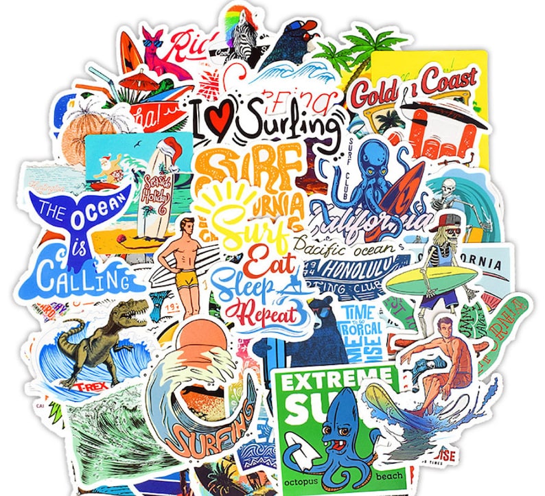 50 Pcs Summer Surfing Sticker Pack Travel Stickers Laptop Suitcase Stickers Skateboard Stickers Decoration Stickers Ver.2