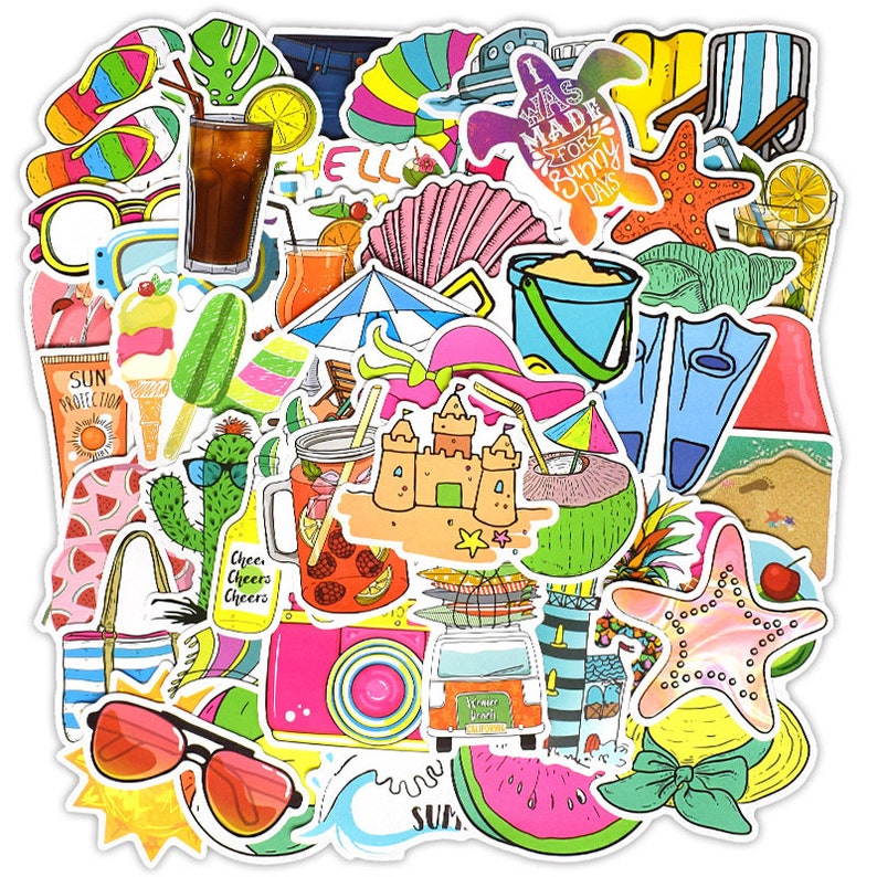 50 Pcs Summer Vacation Sticker Pack Travel Stickers Laptop Suitcase Stickers Skateboard Stickers Decoration Stickers
