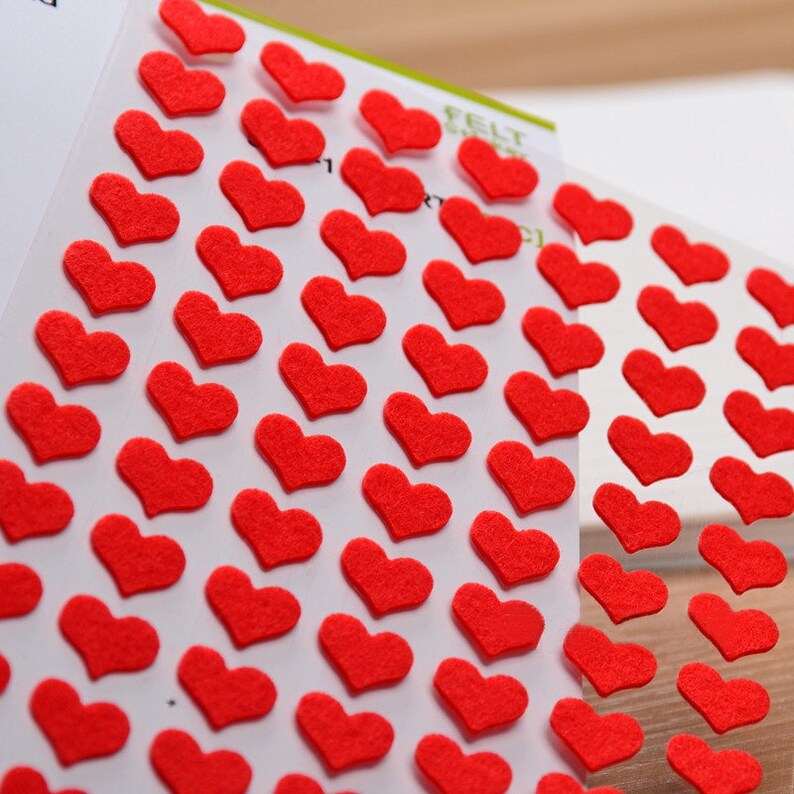 Mini Heart Felt Sticker Set Red Heart Shape Sticker Love Etsy