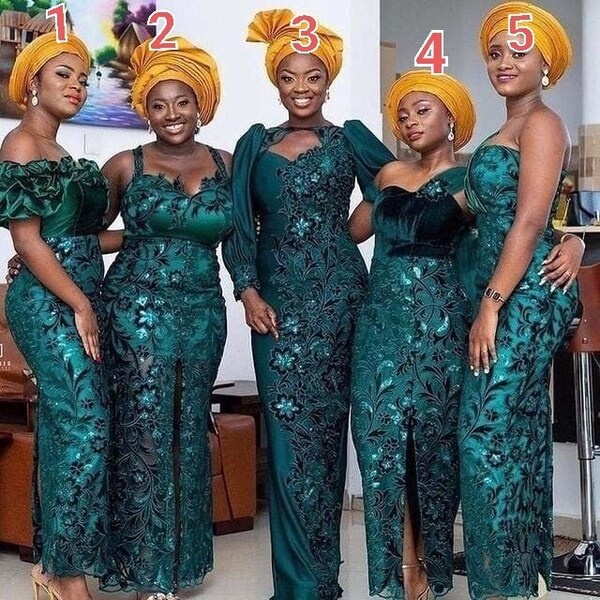 Elegant Emerald green bridal dresses, African bridal dresses, Asoebi dresses for African women, Customised Bridesmaid gowns, Uniform dress