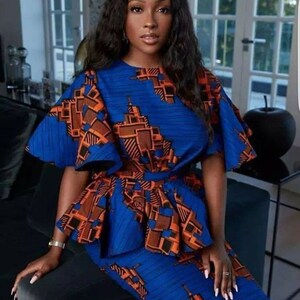 Blue African Print Corset Midi Dress Ankara Midi Dresses, Blue and Yellow  Ankara Dresses, Fitted Ankara Dresses 