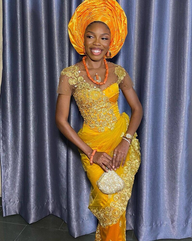 Gelbes und goldenes George Kleid Nigerianische - Etsy