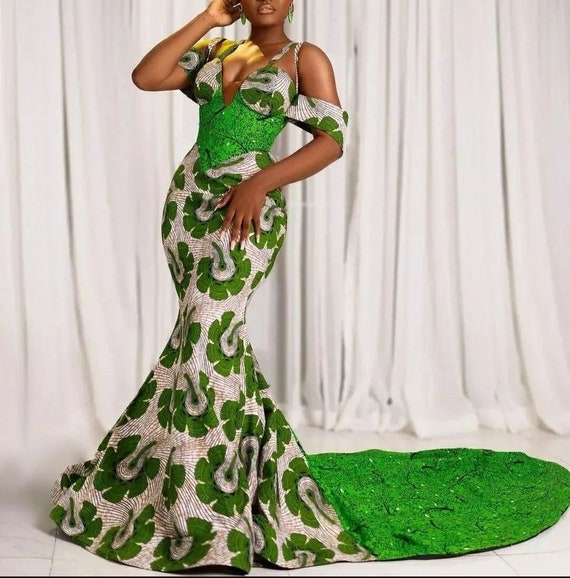 Green African Print Dress