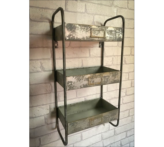 Round Vintage Wall Unit Retro Wood Industrial Style Metal Shelf Rack Storage Top