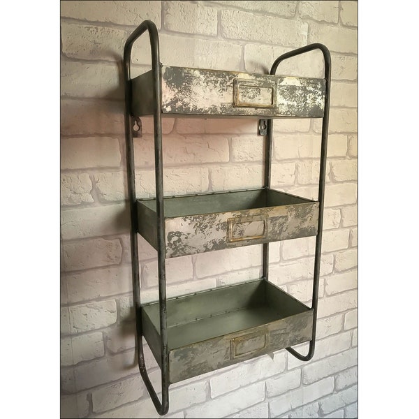 Retro Industrial Style Three Tier Wall Shelf Shelving Unit Metal Storage Vintage
