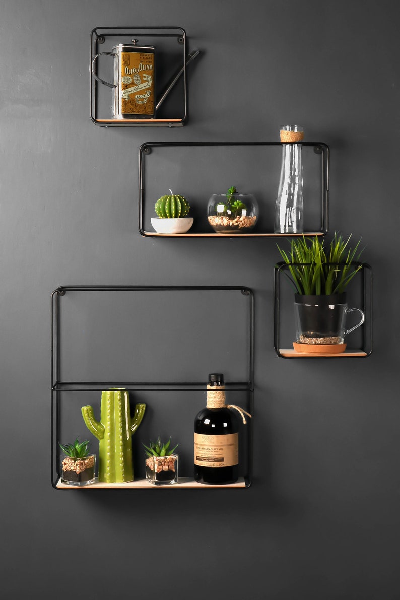 Set of 4 Retro Industrial Style Wall Shelves Wall Shelf Etsy UK