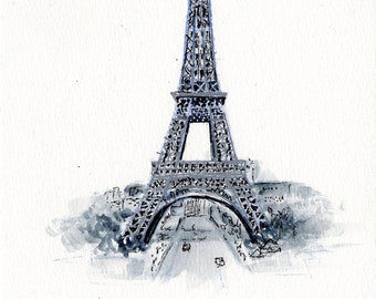 Eiffel Tower  8.5" X 11" Art Print |  Limited Edition, Signed (Contemporary, Modern Dog Giclee of an Original Watercolor Painting)