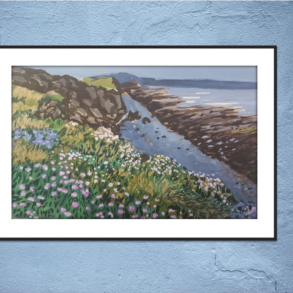 Art Print, "Coastal Wildflowers," | Giclee of a Gouache Painting by Lori DeBoer | Landscape, Nature, Ocean, Beach, Coastal