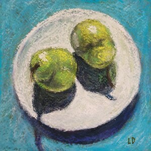 Two Pears Original Painting | Pear Art, Still Life Art, Pear Painting, Soft Pastel Painting, Fruit Art, Kitchen Decor