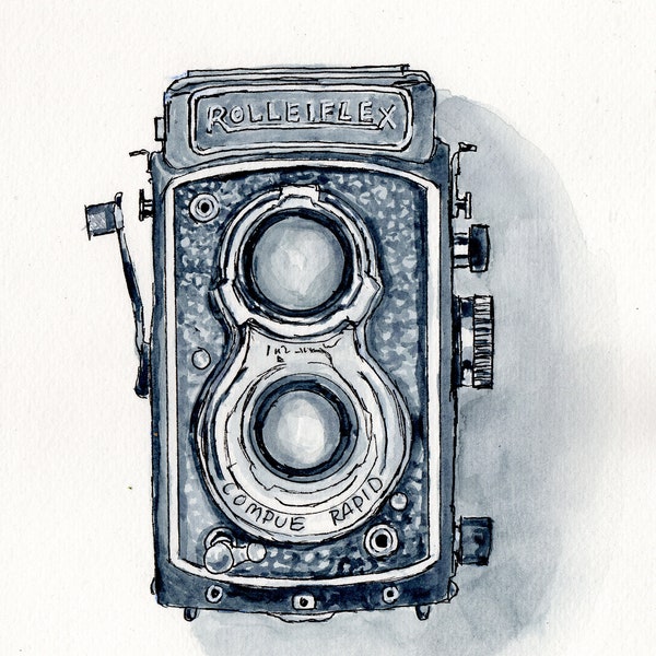 Vintage Rolleiflex Camera 8.5" X 11" Art Print |  Limited Edition, Signed (Contemporary, Modern Giclee of an Original Watercolor Painting)