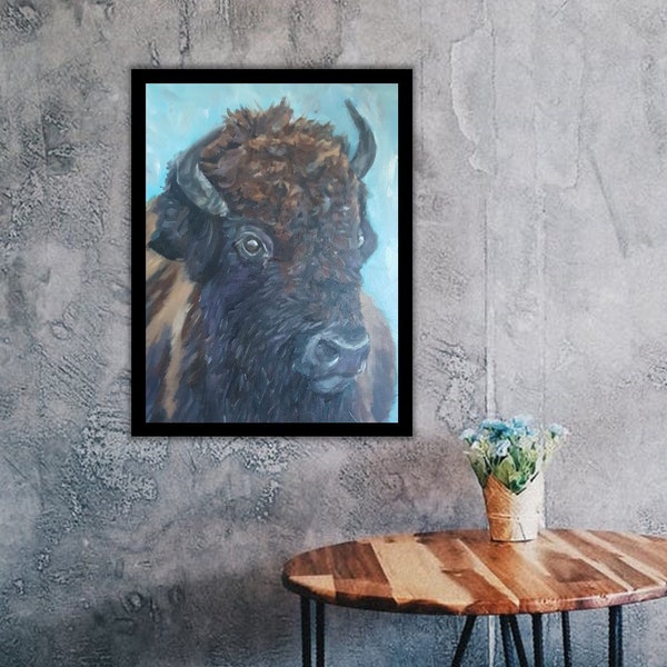 Art Print, "Buffalo" | Limited-Edition Giclee of an Original Oil Painting by Lori DeBoer (Western, wildlife, animal)