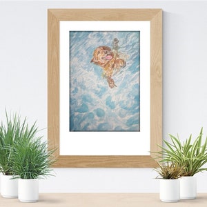 Golden Retriever Art Print |  Dog Painting, Dog Swimming, Golden Retriever Dog, Retriever Poster, Golden Retriever Dog, Dog Art, Dog Decor