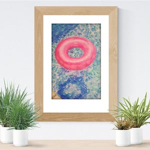 Pink Pool Ring | Limited Edition, Signed (Contemporary, Modern Giclee of an Original Mixed Media Painting)