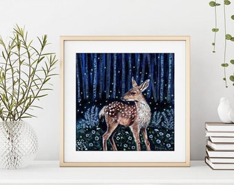 Deer Art Print | "Fawn in the Moonlight" | Limited Edition, Signed  (Giclee of an Original Acrylic Painting)