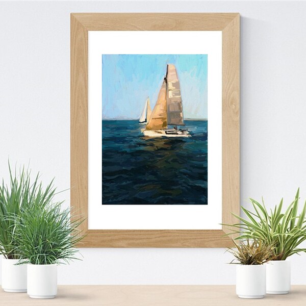 Sailboat Print, "Sunday Afternoon Sailing" | Sailing Art, Sailboat Painting, Nautical Decor, Boat Print, Sailing Art, Sailboat Poster, Ocean