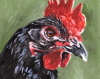 Rooster Painting | Chicken art, rustic decor, animal art, farmhouse, cottage core, farm animals, birds artwork