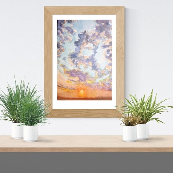 Landscape Art Print, "Prairie Sunrise," | Sunrise Painting, Cloud Art, Western Print, Rustic Artwork, Landscape Decor, Midwest Poster