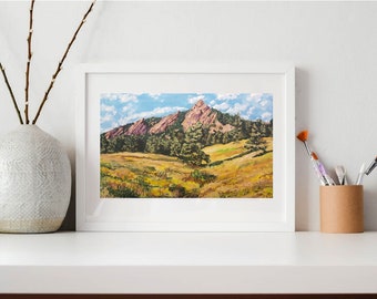Landscape Print, "Boulder Flatirons," | Fine-Art Giclee of a Painting by Lori DeBoer | Boulder, Colorado, Flatirons, Mountains, Rocks