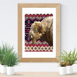 WHITE BISON Print | Buffalo art, white buffalo painting, western decor, rustic wall art, ranch living, buffalo wall art, wildlife painting