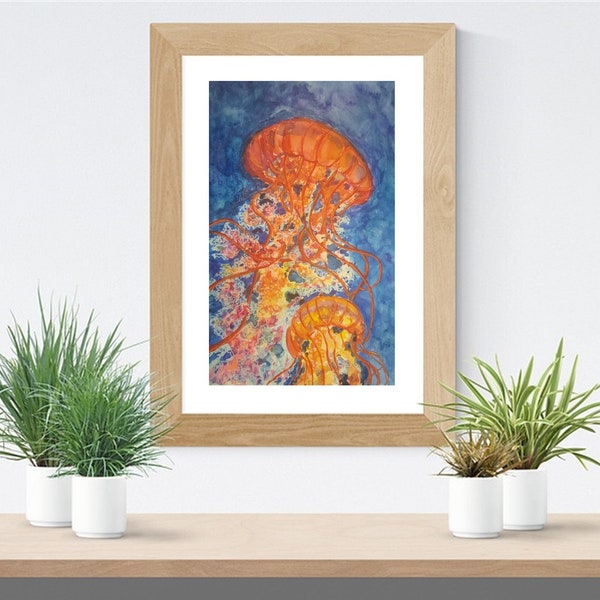 Art Print, "Orange Jellyfish" | Limited-Edition Giclee of an Original Oil Painting by Lori DeBoer (Wildlife, Ocean, Sea, Marine)