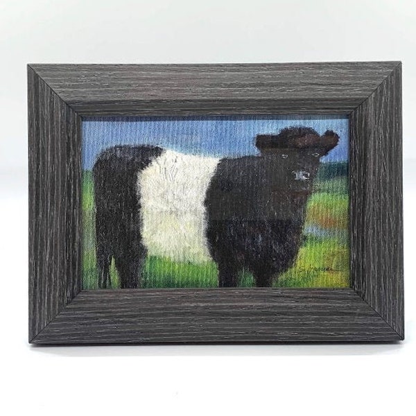 FRAMED PRINT-"Belted Galloway on Blue" by Delaware Artist Stephanie Silverman