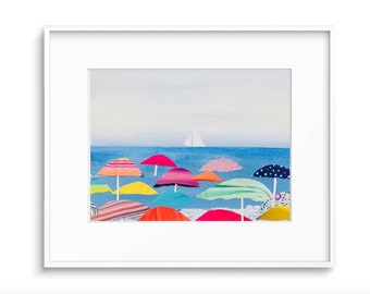 LIMITED EDITION PRINT: "Rainbow Beach Umbrellas" by Delaware Artist Stephanie Silverman