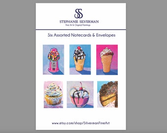 Set of 6 Blank Note Cards with Envelopes-"Sweet Tooth Stationary" by Delaware Artist Stephanie Silverman