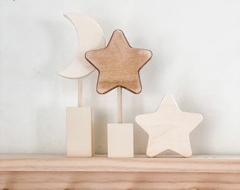 wooden moon - wooden stars - set of moon and stars - nursery decor moon - shelf decor nursery - nursery decor stars - boho nursery decor