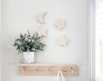 mini wooden stars - wooden moon - nursery decor - girl nursery wall decor - boy nursery decor- baby shower decor -