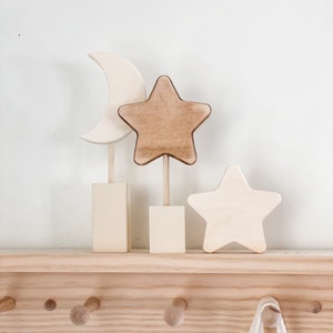 wooden moon - wooden stars - set of moon and stars - nursery decor moon - shelf decor nursery - nursery decor stars - boho nursery decor