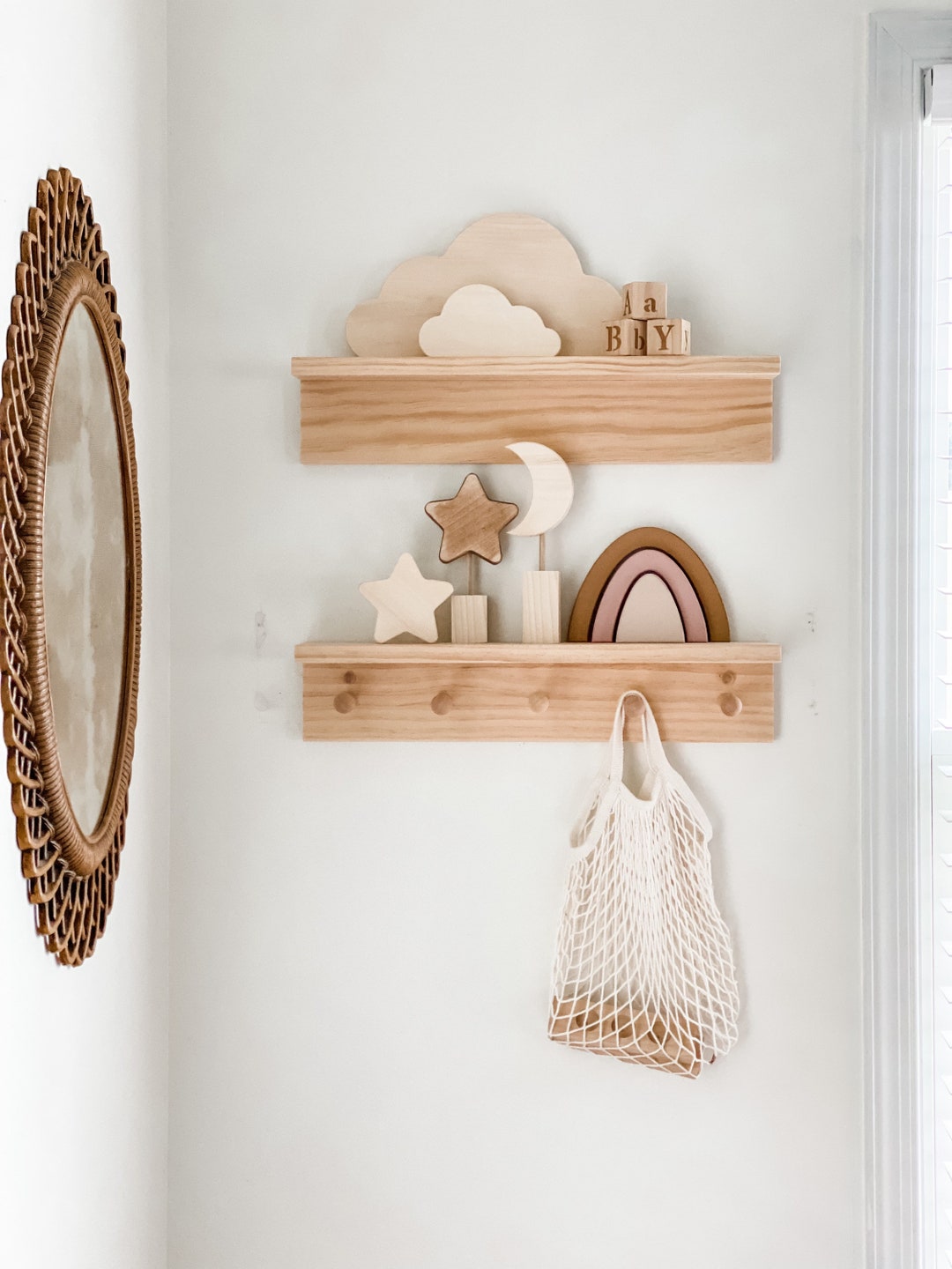 Set of Wooden Shelves Nursery Shelves Shelves Set Wooden Shelves