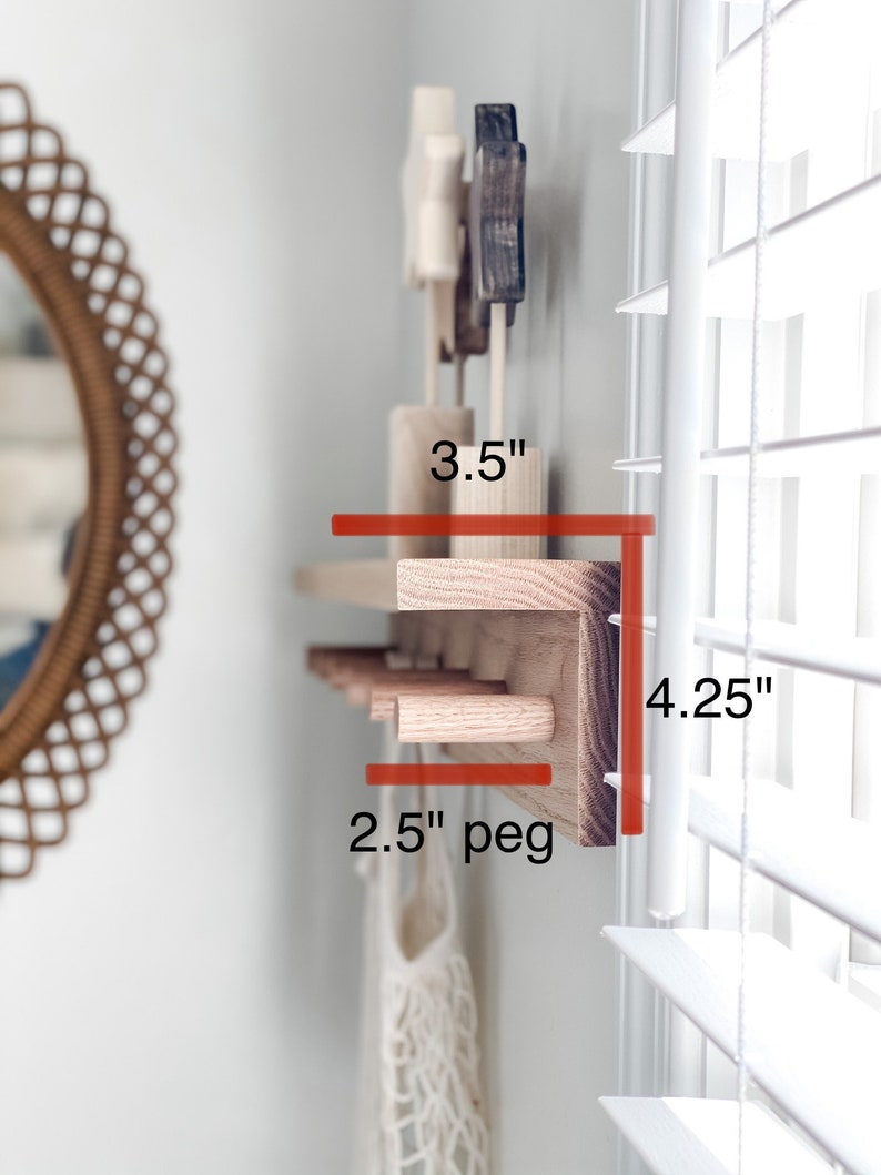 Oak wooden shelf shelf with pegs peg shelf nursery shelf Etsy