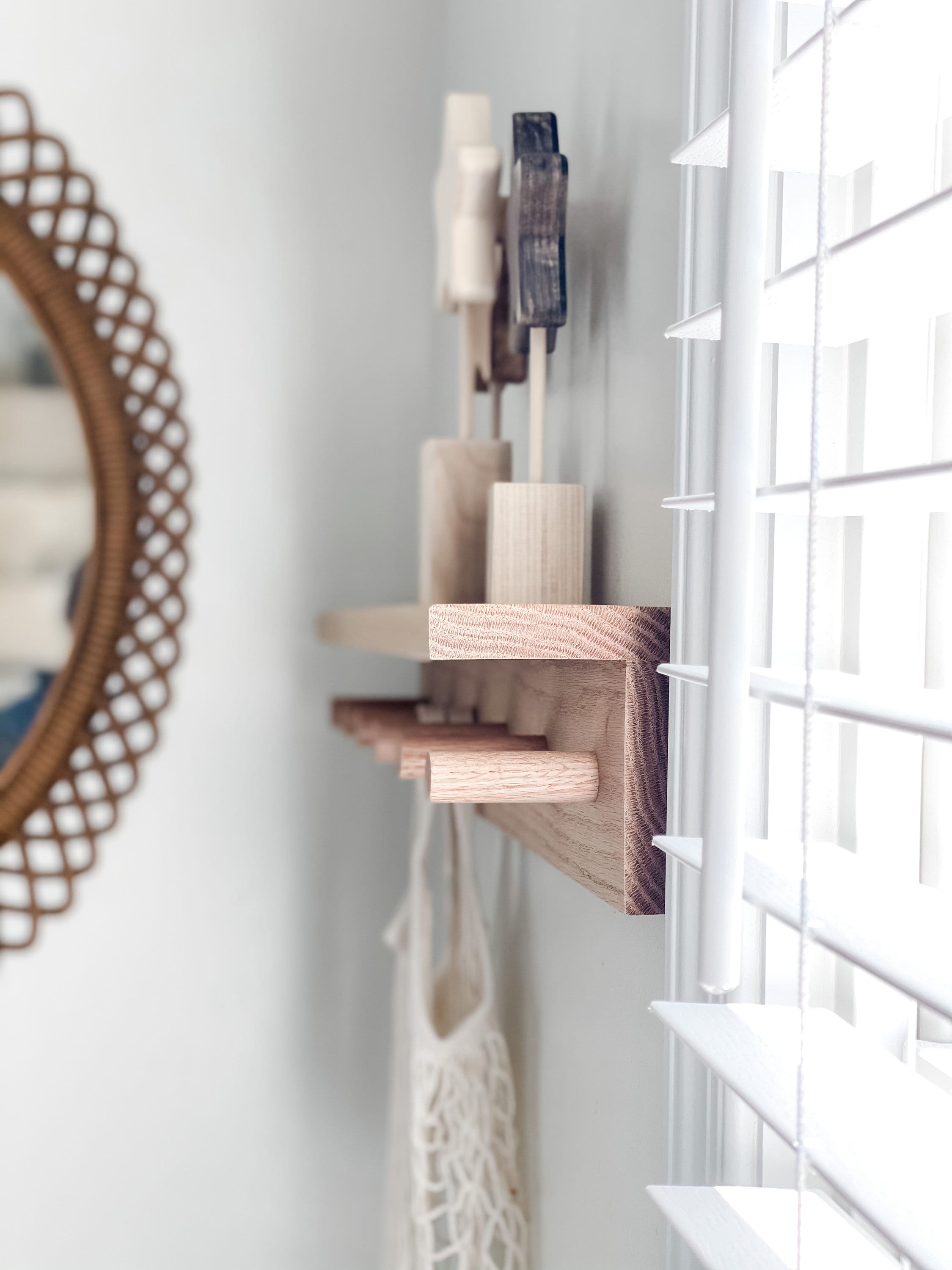 Oak wooden shelf shelf with pegs peg shelf nursery shelf Etsy